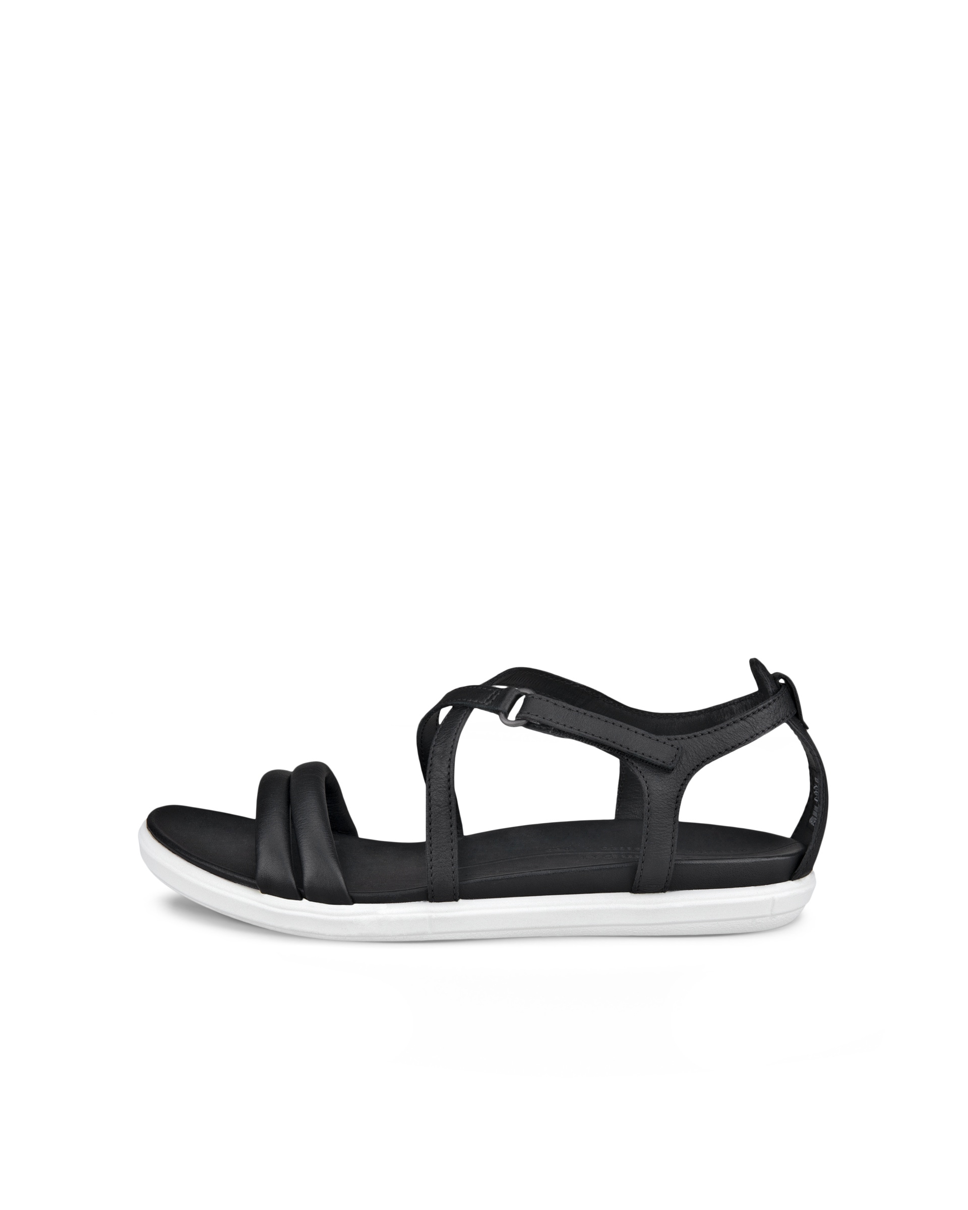 Women's ECCO® Simpil Leather Flat Sandal - Black - Outside