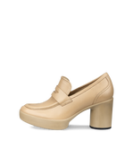 Women's ECCO® Shape Sculpted Motion 55 Leather Block-Heeled Loafer - Beige - Outside