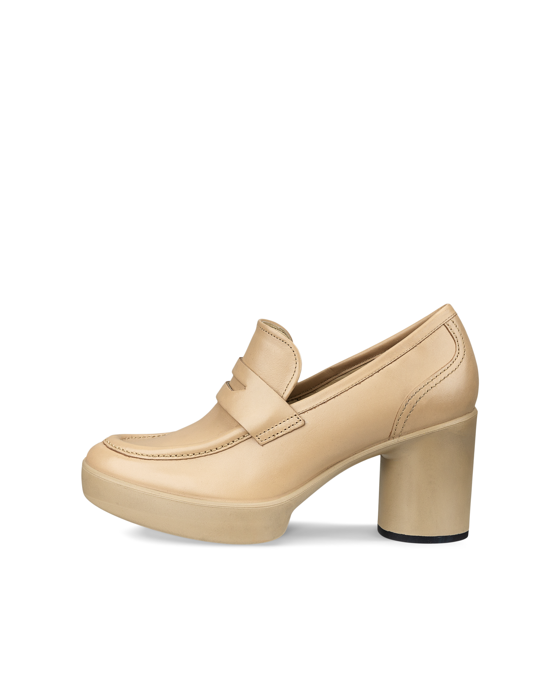 Women's ECCO® Shape Sculpted Motion 55 Leather Block-Heeled Loafer - Beige - Outside