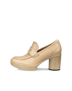 Women's ECCO® Shape Sculpted Motion 55 Leather Block-Heeled Loafer - Beige - Outside