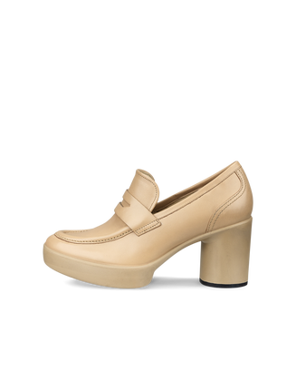 Women's ECCO® Shape Sculpted Motion 55 Leather Block-Heeled Loafer - Beige - Outside