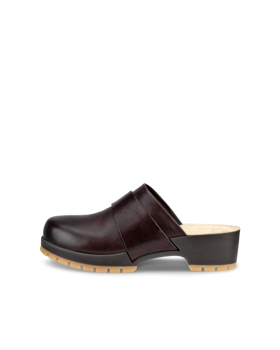 ECCO Women's Leather Comfort Clogs - Brown - Outside