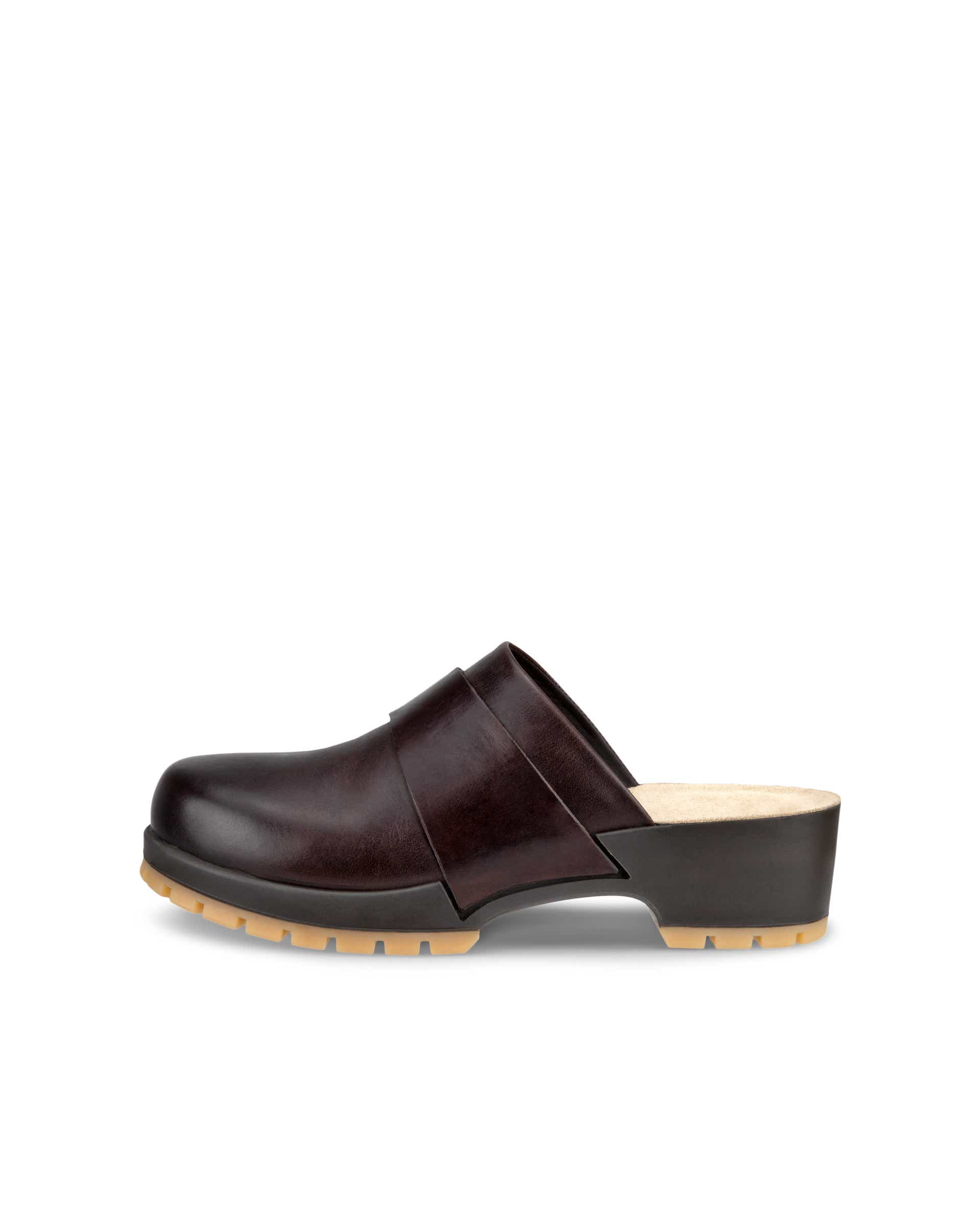 ECCO Women's Leather Comfort Clogs - Brown - Outside
