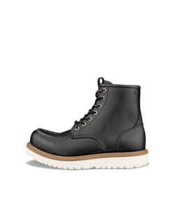 Men's ECCO® Staker Leather Moc-Toe Boot - Black - Outside