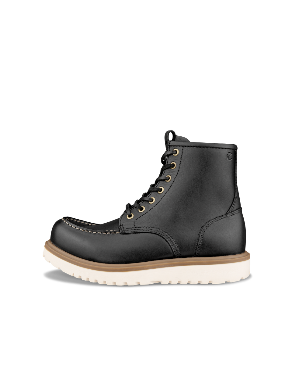 Men s ECCO Staker Leather Moc Toe Boot Black