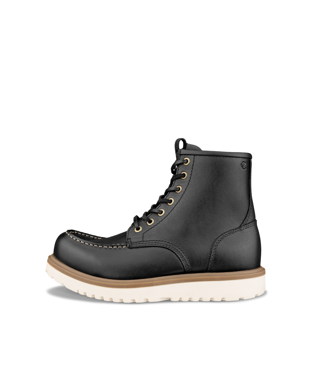 Men's ECCO® Staker Leather Moc-Toe Boot - Black - Outside