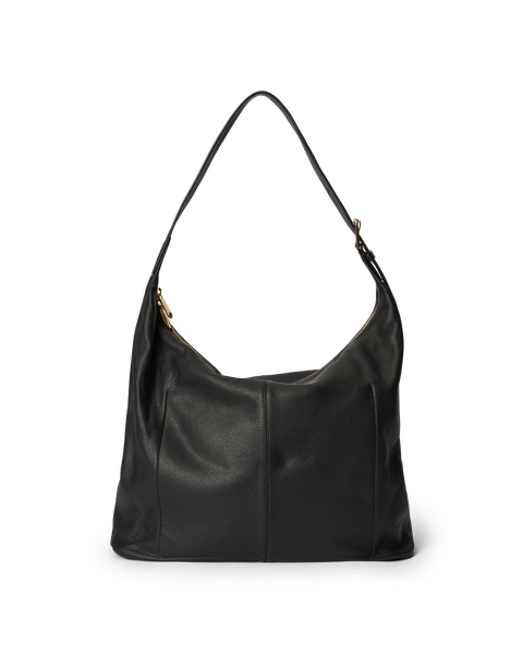 Large black leather hobo bag best sale