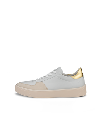 Women's ECCO® Street Tray Leather Sneaker - Beige - Outside