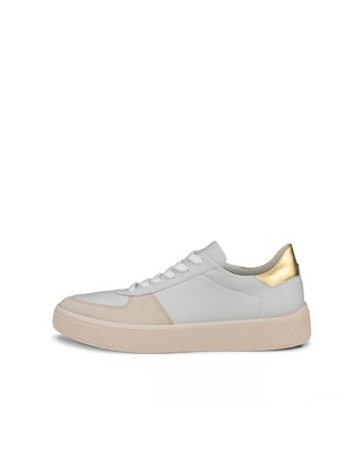 Women's ECCO® Street Tray Leather Sneaker - Beige - Outside